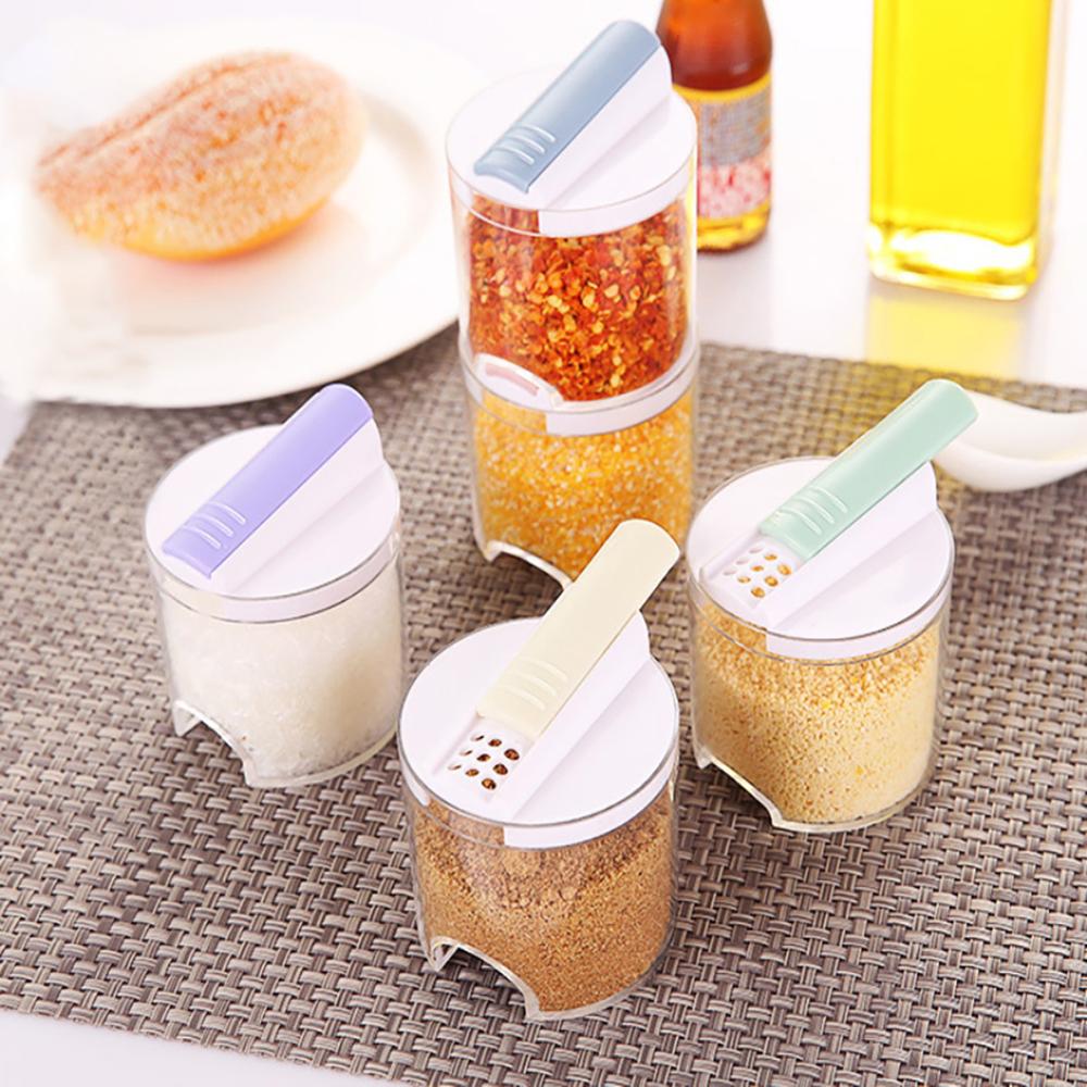 5pcs/set Seasoning Spice Plastic Bottles Jars Boxes Kitchen Storage Organizer Condiment Lid Can Cover Organization Accessories