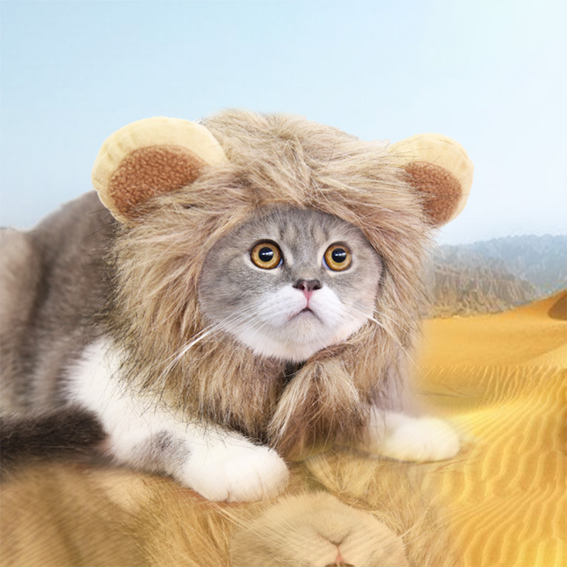 Disfraz de Melena De León para mascota, disfraz de gato y perro pequeño, peluca cálida, gorro, decoración de Navidad, Halloween