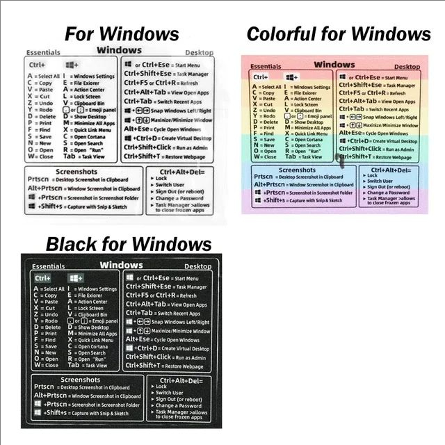 Laptop-Tastatur Referenz Abkürzung Aufkleber für MacBook Luft Profi transparent wasserdicht schnelle Referenz Leitfaden Aufkleber für Fenster: Anderes / 12"