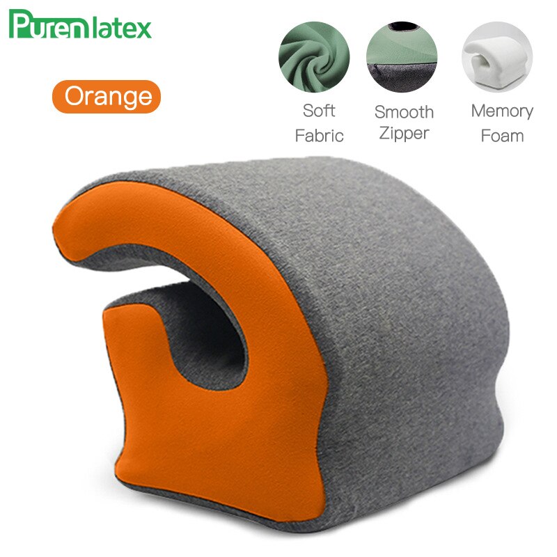 PurenLatex Nap Sleeping Pillow Memory Foam Nap Pillow School Desk Noon Sleep Pillow Cushion Slow Rebound Orthopedic Neck Pillow: Orange
