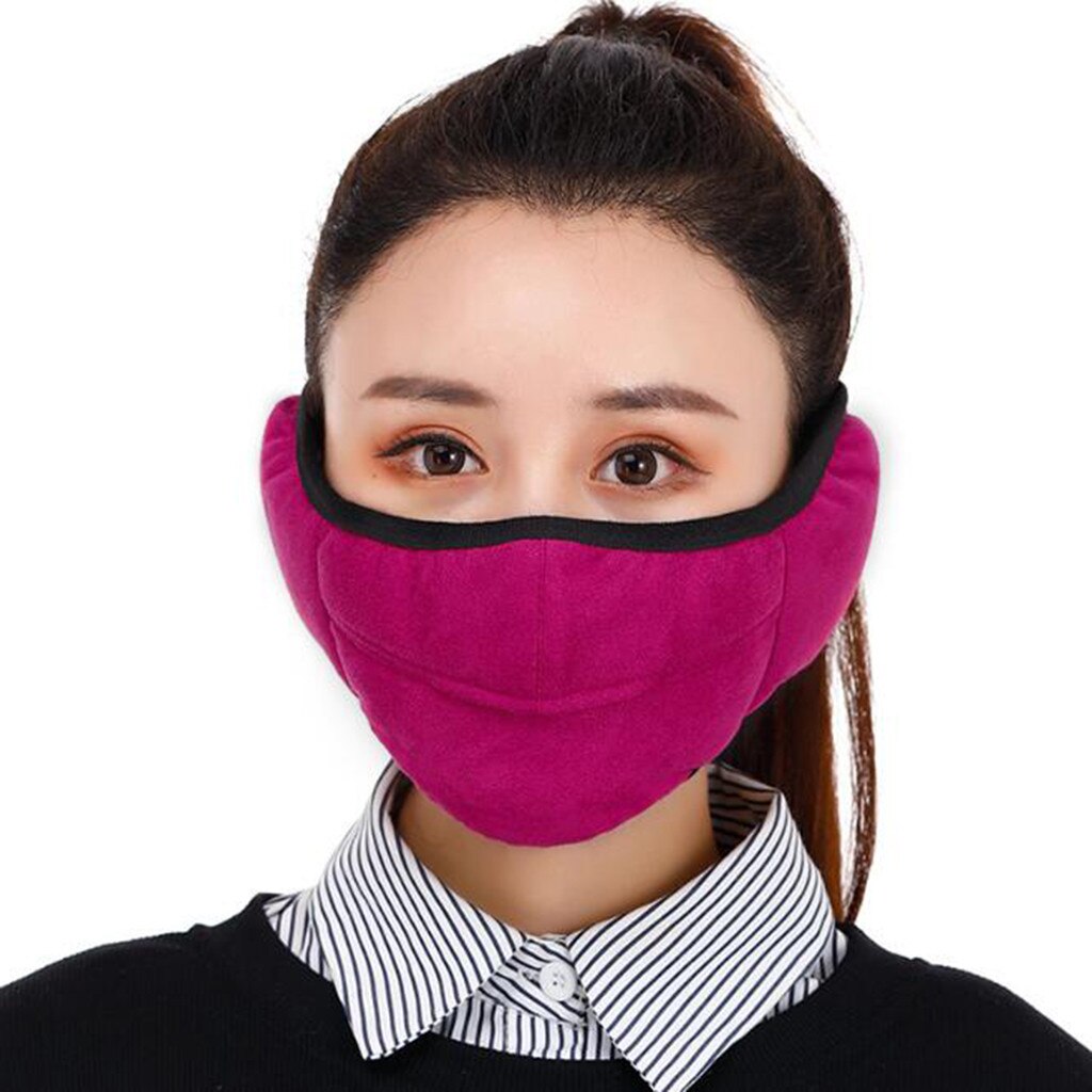 1PCAdult Cycling Face Covering Solid Color Winter Two-in-one Earmuffs Warm Mask Dustproof Coldproof Riding Mask Mascarillas