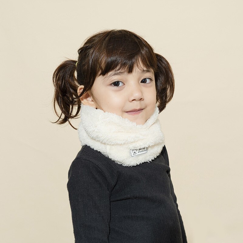 Efterår vinter baby tørklæde piger halstørklæde varm til børn drenge lammeuld ensfarvet ring børn løkke tørklæder: Hvid