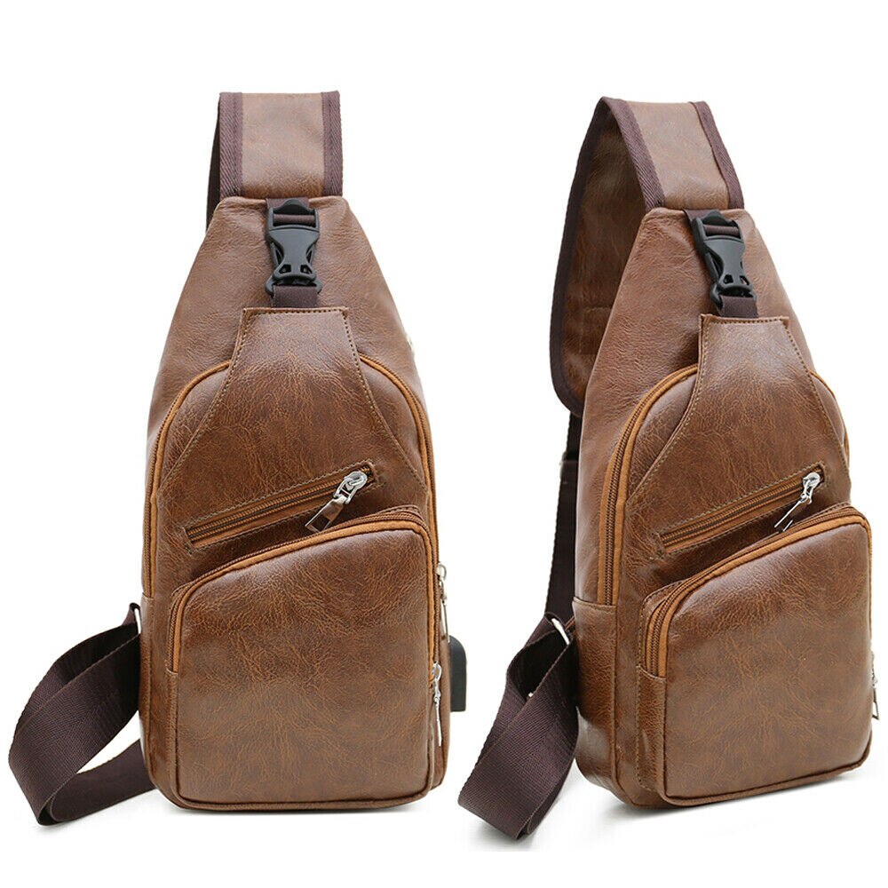 sac à bandoulière solide en cuir pour hommes. Sac à bandoulière pour poitrine. Sac à bandoulière pour motard. directe.: Light Brown