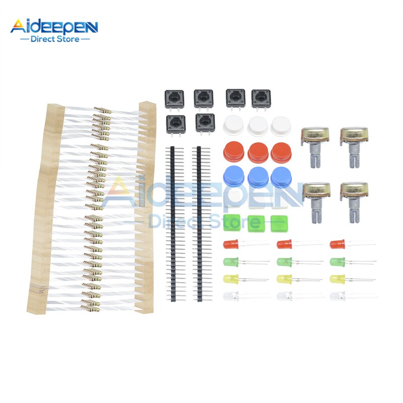 1 sett 100 ω -1 m motstand  b10k b100k roterende potensiometer 5mm ledet 4 pin 12 x 12mm taktil bryter elektroniske delesett til arduino