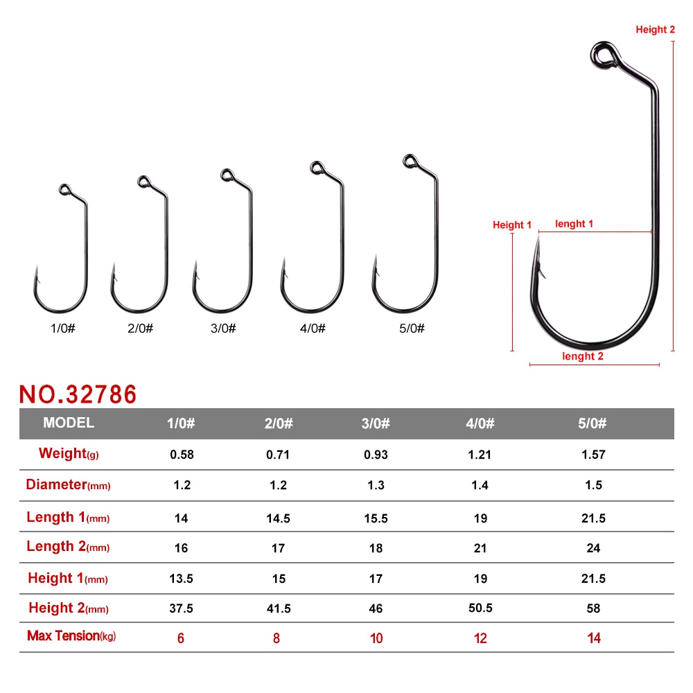 50Pc Jig Grote Serie Vishaak Enkele Haak 32786-1/0-5/0 Size Vishaak Saltwater Bass Haken