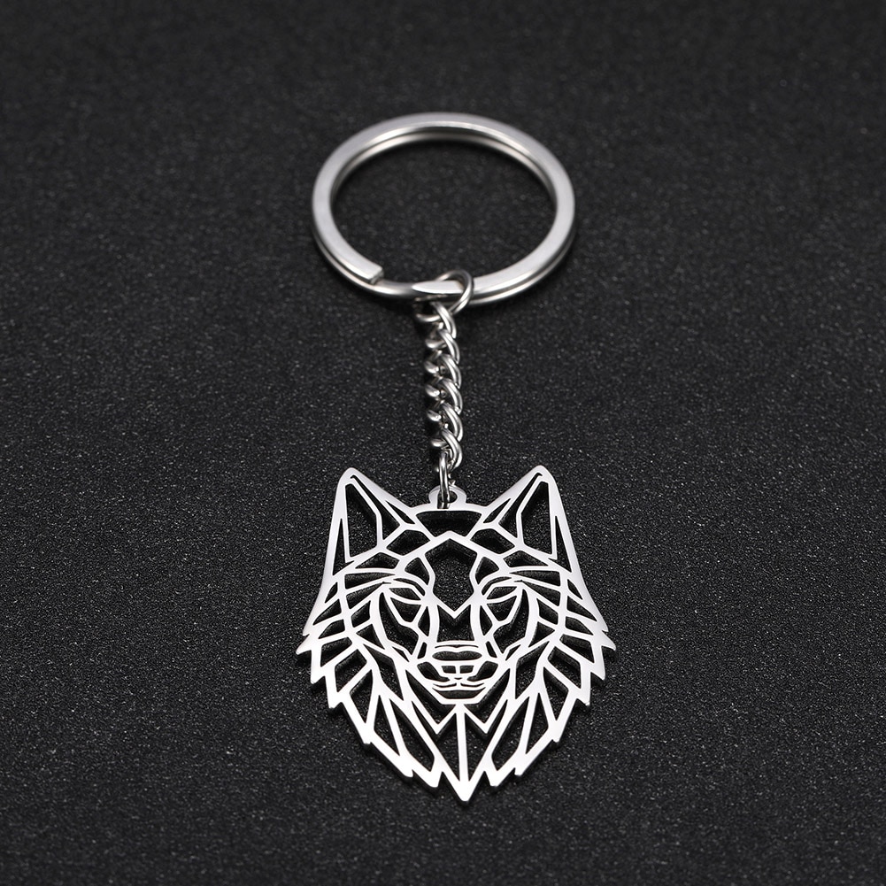 Skyrim-porte-clés rond à breloque Animal loup pour hommes et femmes, en acier inoxydable, porte-clés avec pendentif pour sac