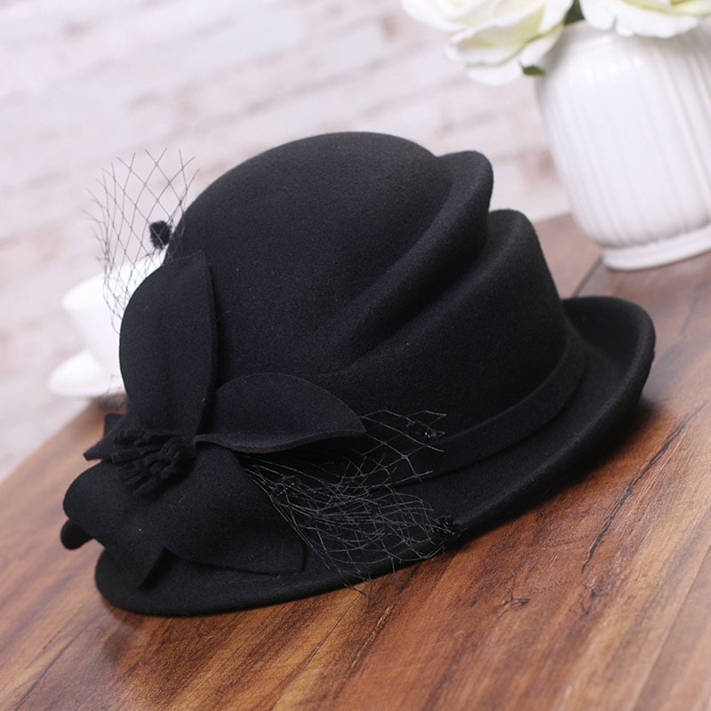 Sombrero de invierno para mujer, gorro de lana cálido estilo Gatsby, flor, , asimétrico, 1920