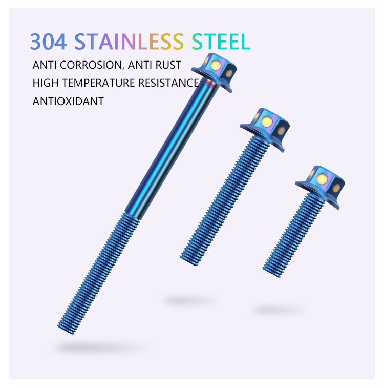M6 stainless steel 304 screw electroplated blue screw outer hexagon screw big head screw electric car motorcycle