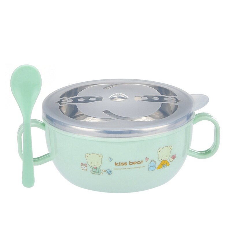 Cuenco de acero inoxidable sin BPA para bebé, juego de cuchara aislante, vajilla para niños, cuenco de comida con estampado de dibujos animados: G