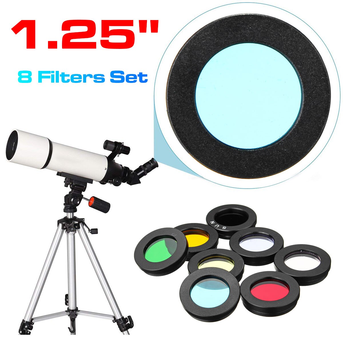 8 pièces/ensemble 1.25 pouces filtres Kit nébuleuse filtre lune soleil coloré filtre pour télescope oculaire lentille optique