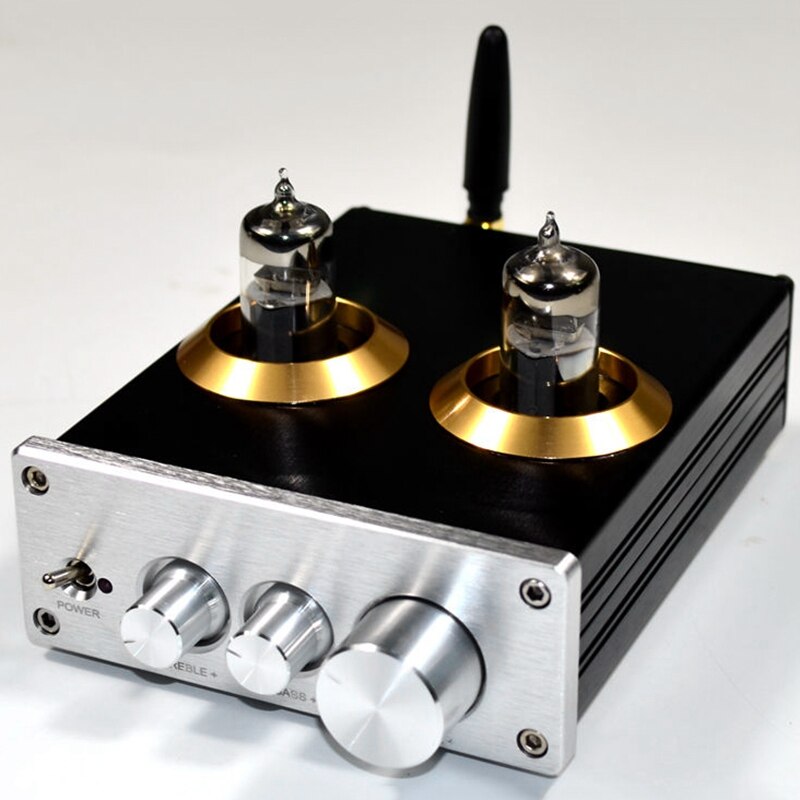 Buffer-amplificador estéreo con Bluetooth 4,2, preamplificador de tubo, HiFi 6J5, ajuste de tono de graves triples (Plata)