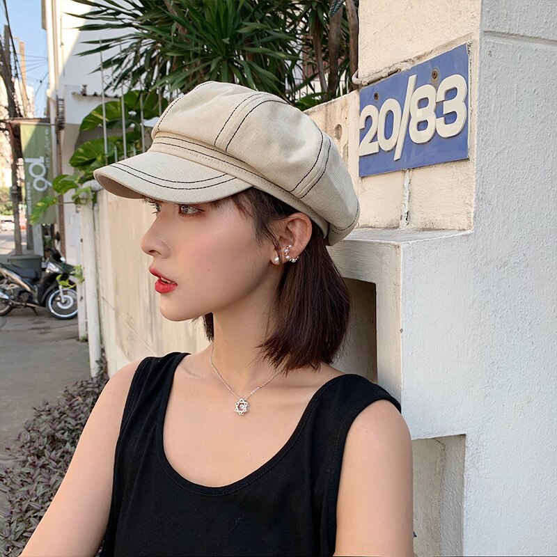 Octagonal cap female British thin black Beret han edition tide restoring ancient ways joker Japanese open wire newsboy beret