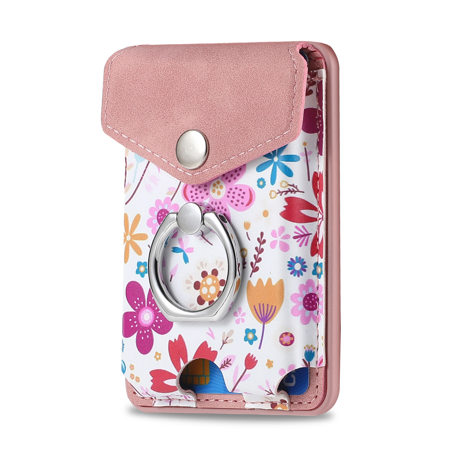 Floral Pattern Magsafe Wallett Card Holder Removable Silicone Security Box Card Holder with Bracelet Holder for Iphone Apple: black