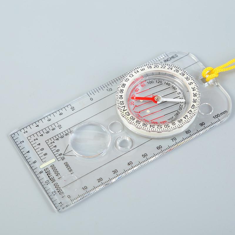 1pc Mini Compass Map Scale Ruler Magnifying Navigation Map Multifunctional Equipment For Outdoor Hiking Camping