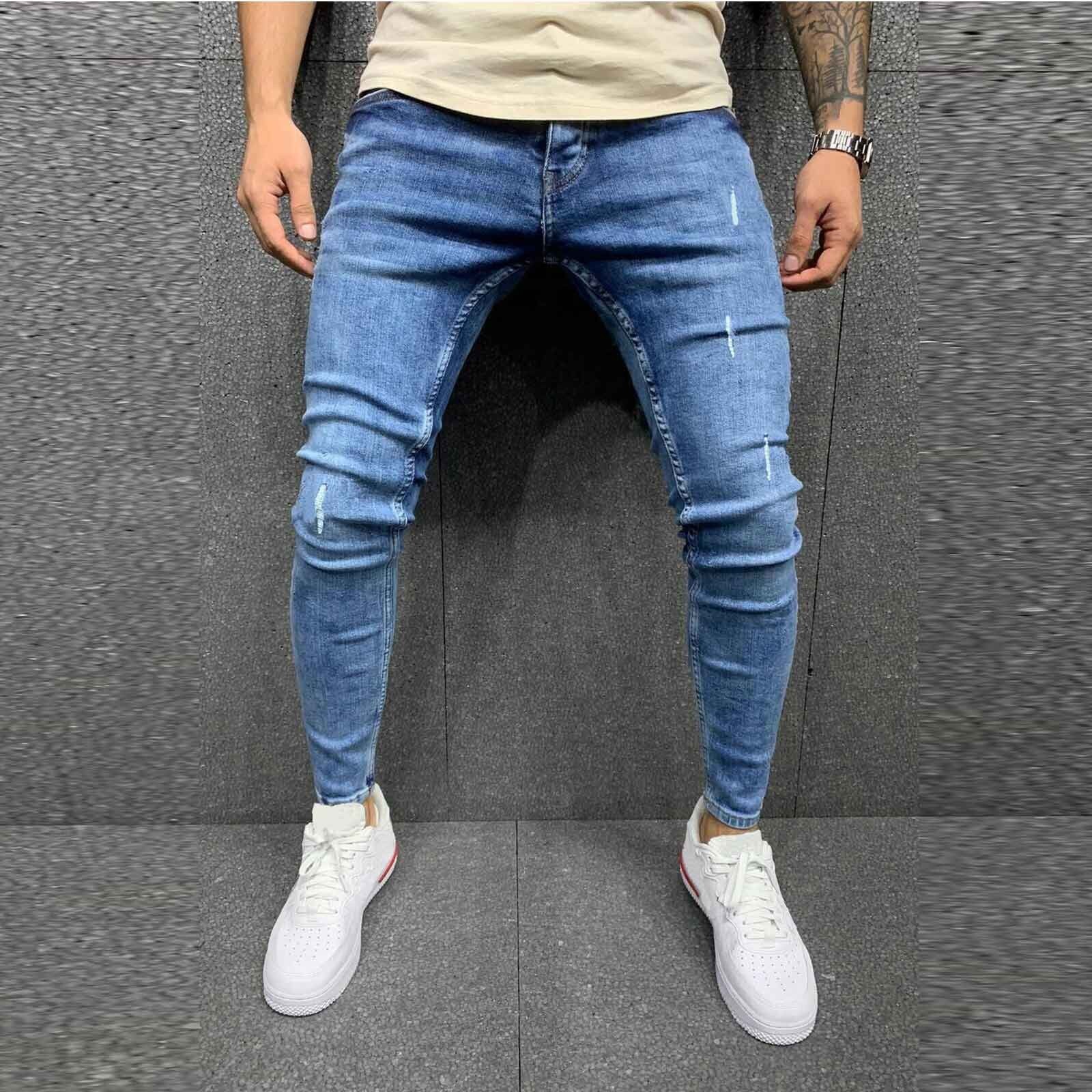 Men's Sweatpants Spring Autumn Men's Pencil Jeans Male Ripped Skinny Trousers Slim Biker Outwears Pants Plus Size Jeans