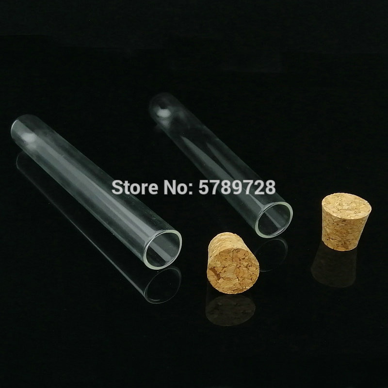 Tubo de ensayo de fondo redondo de vidrio, 20x150mm, con tapón de corcho, tubos de ensayo de laboratorio de boca plana engrosados, herramientas de enseñanza escolar, 20 Uds.