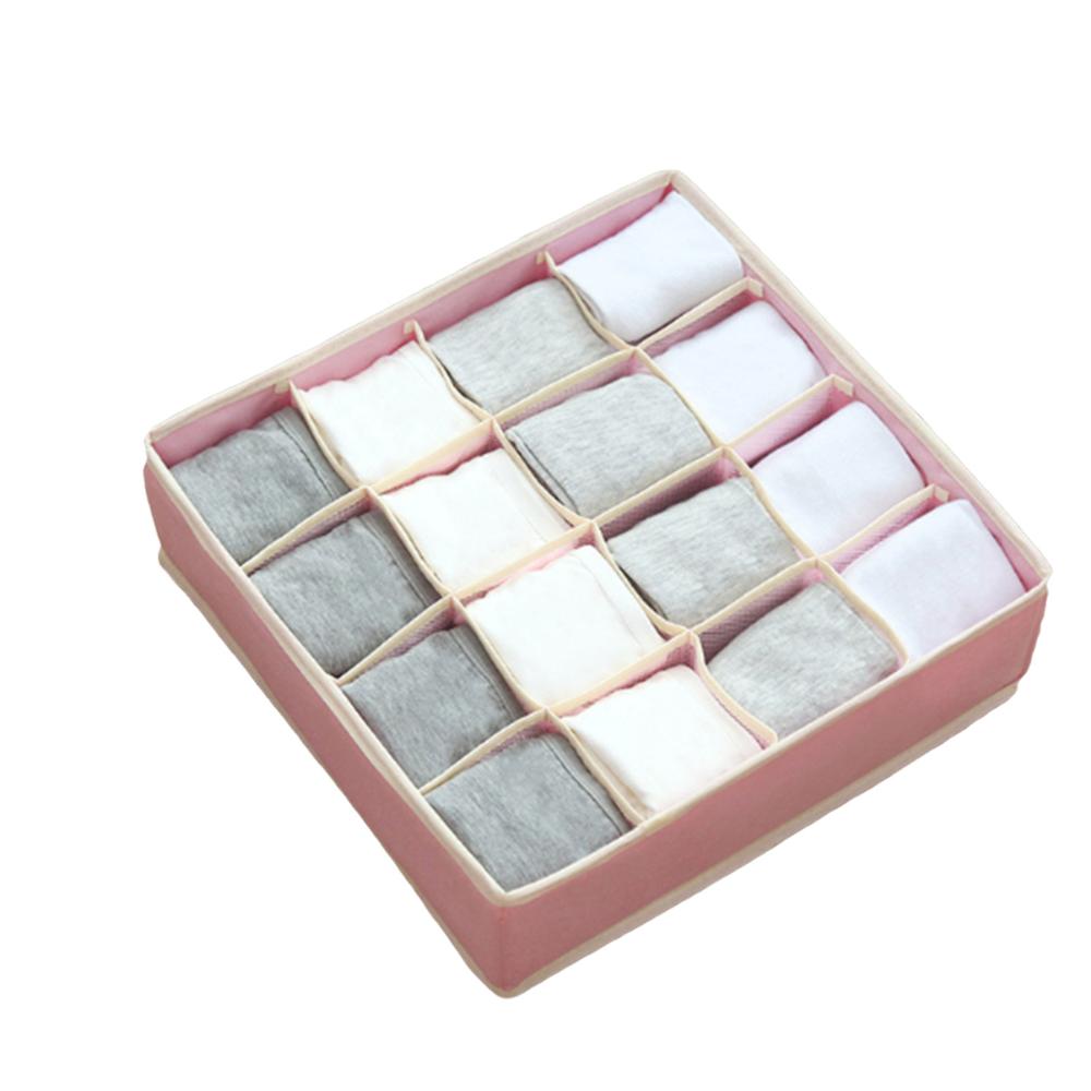 24/16/7 grid underwear/socks storage box Collapsible Underwear Storage Basket Cloth Box Detachable Sorting Elastic Split Holder: Pink  16grid