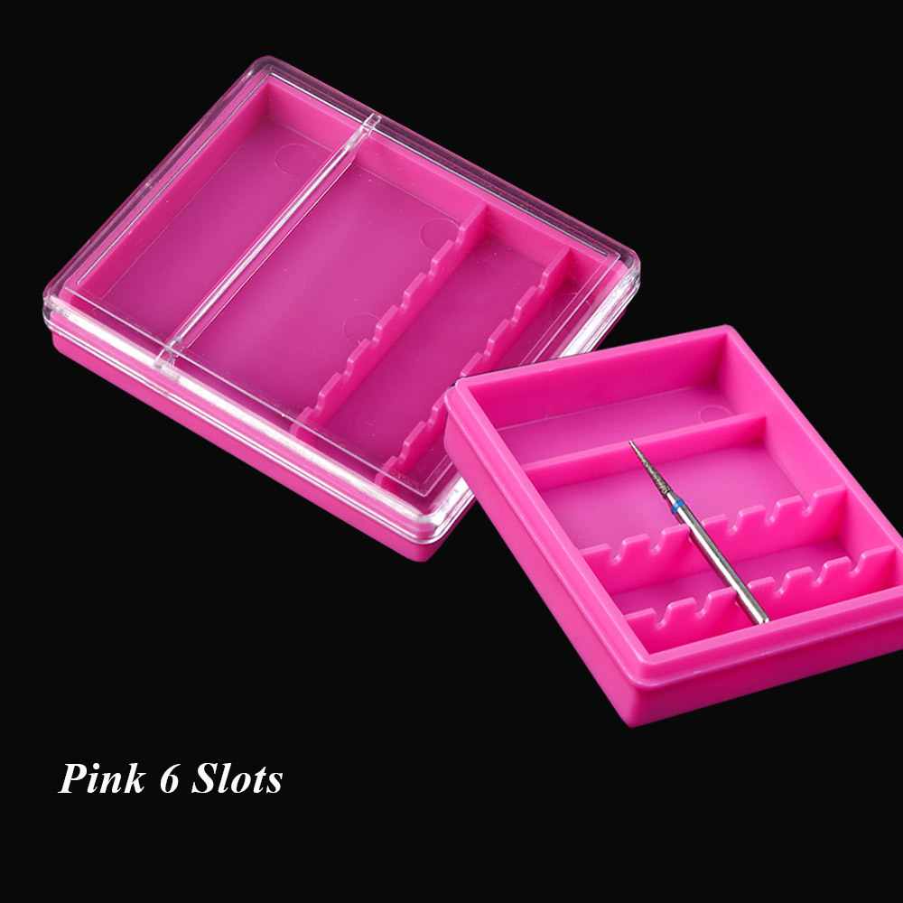 6/10 Slots Acrylic Storage Box For Milling Cutters White Pink Clear Empty Stand Display Container Manicure Nail Art Tool LA2000