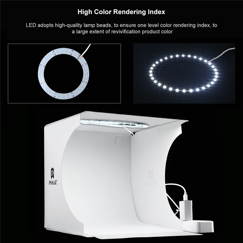 Arriver Mini Folding LED Ring Light CT Adjustable Dimmable Mini Photo Studio Set 20CM Portable Photography Light Box Tent