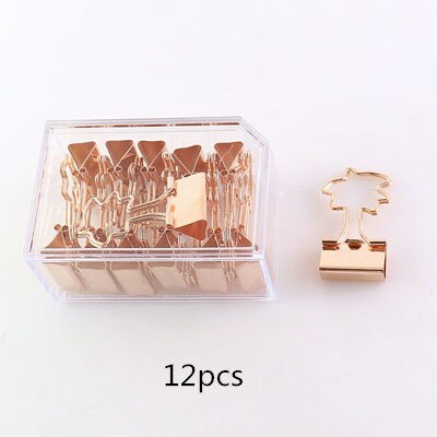 Tutu 12 stk./parti ensfarvet guld metal binder clips 25mm frisk stil blomst trykte noter brev papirclips kontorartikler  h0056: Hvid