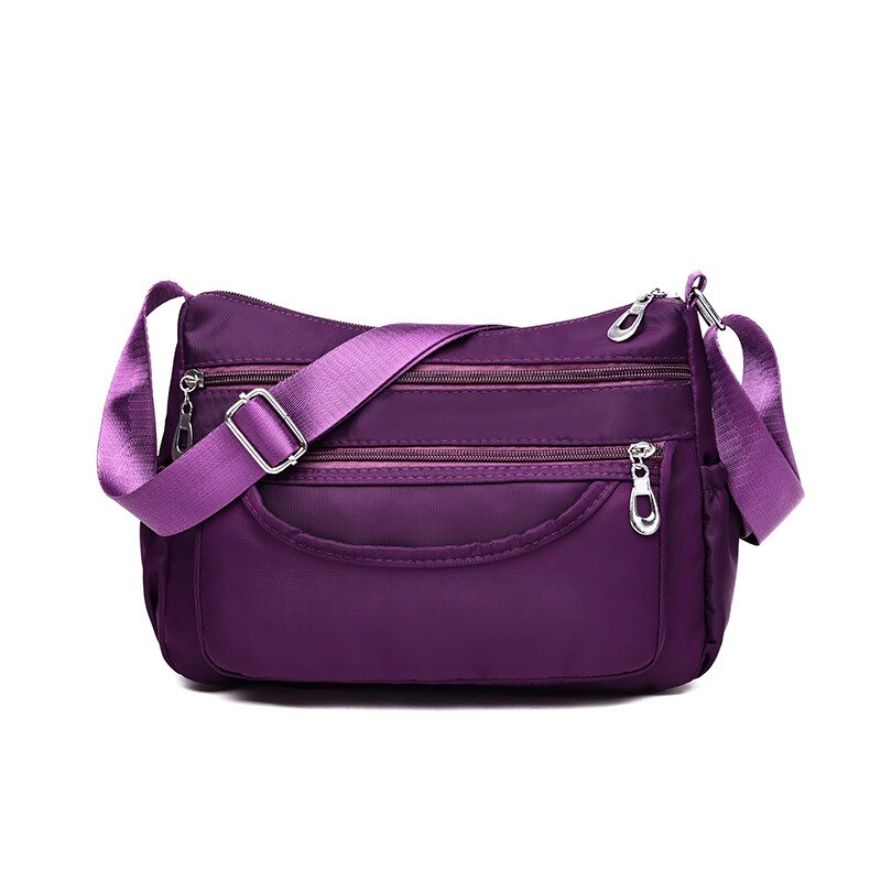 Women Messenger Bag Lady High Capacity Shoulder Crossbody Bag Female Casual Zipper Oxford Cloth Canvas Handbag Shopping Purse: Purple