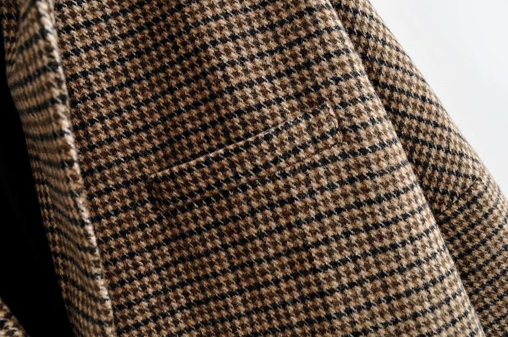 hiver Plaid Long manteau femmes simple Breated laine manteau Europe dames Vintage vêtements