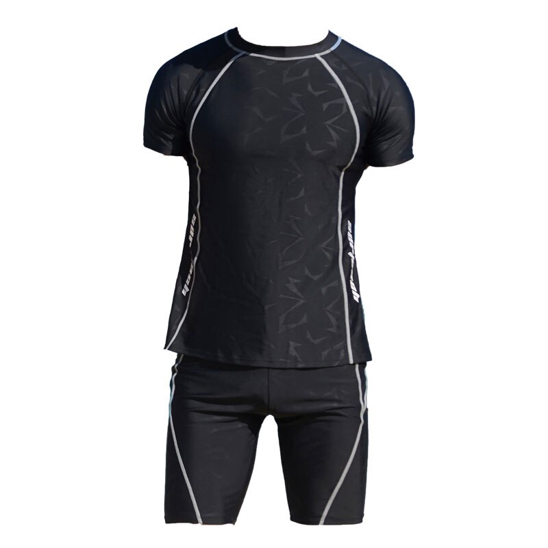Two Piece Short Sleeve Surfing Swimsuit Men Plus Size Swimwear Shirt+shorts Korean Style Swimming Suit Maillot De Bain Homme