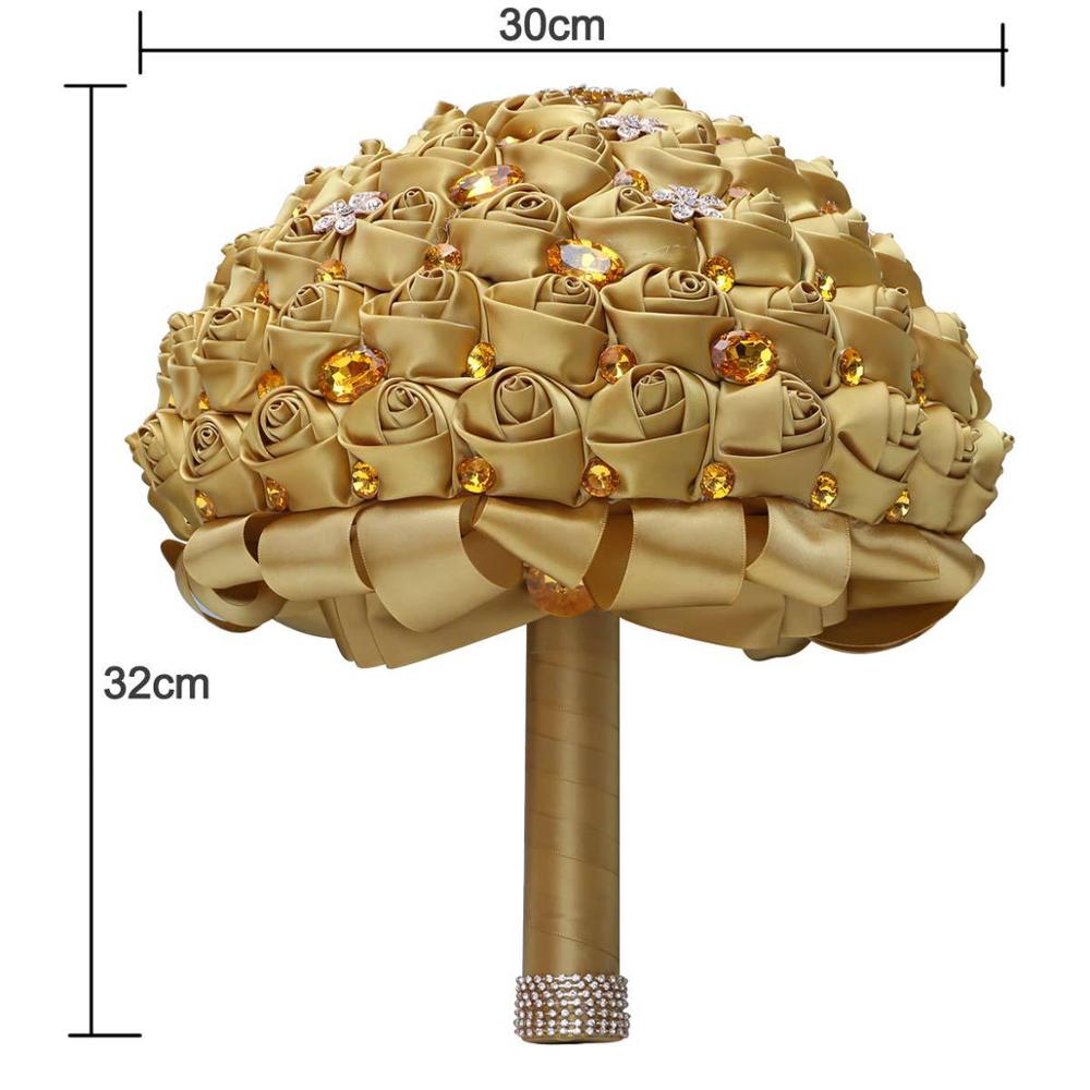 JaneVini – Bouquet de mariage de grande taille, 30CM, pour la mariée, en or, luxueux, diamant, cristal, perles, strass, fleurs à main en Satin