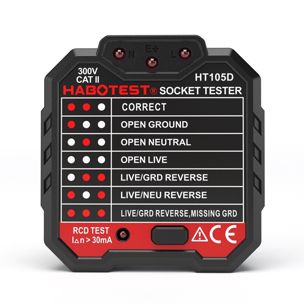 HABOTEST HT105D Advanced RCD Electric Socket Tester Circuit Line detector &amp; Wall Plug Breaker for Finder Electric Leakage Test