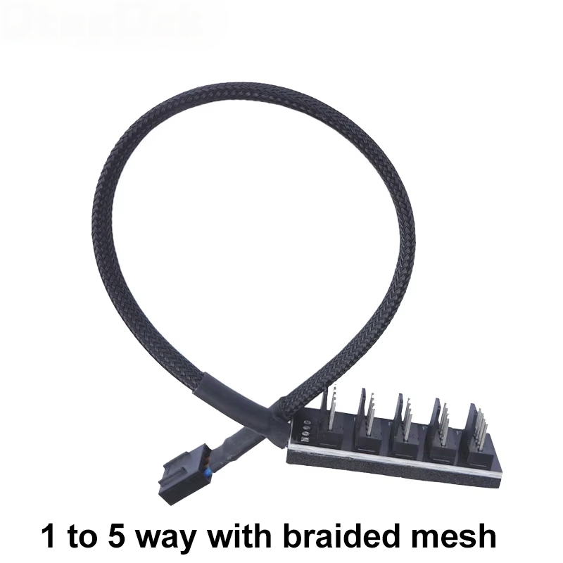 Hub de ventilador PWM de 1 a 5 vías, refrigeración de CPU de PC, Cable de alimentación de ventilador de 4 pines/3 pines, adaptador divisor de concentrador, ventiladores de caja enfriadora de ordenador de escritorio: Negro