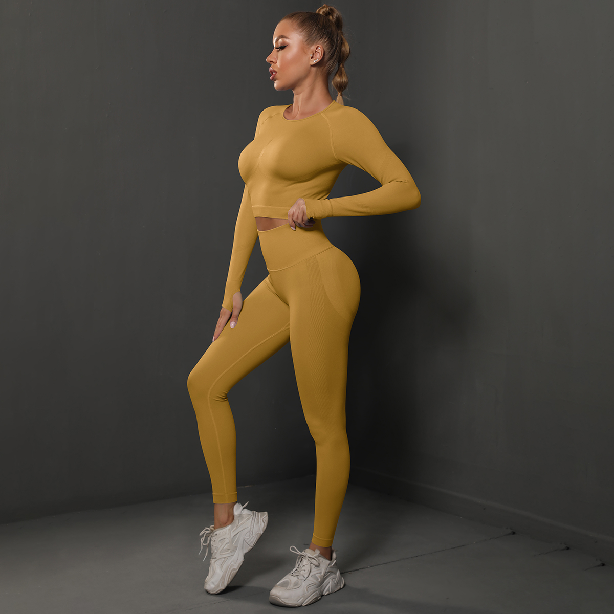Conjunto de Yoga sin costuras, Top corto, mallas de cintura alta, trajes para mujer, ropa deportiva de entrenamiento de , conjunto de dos piezas para mujer