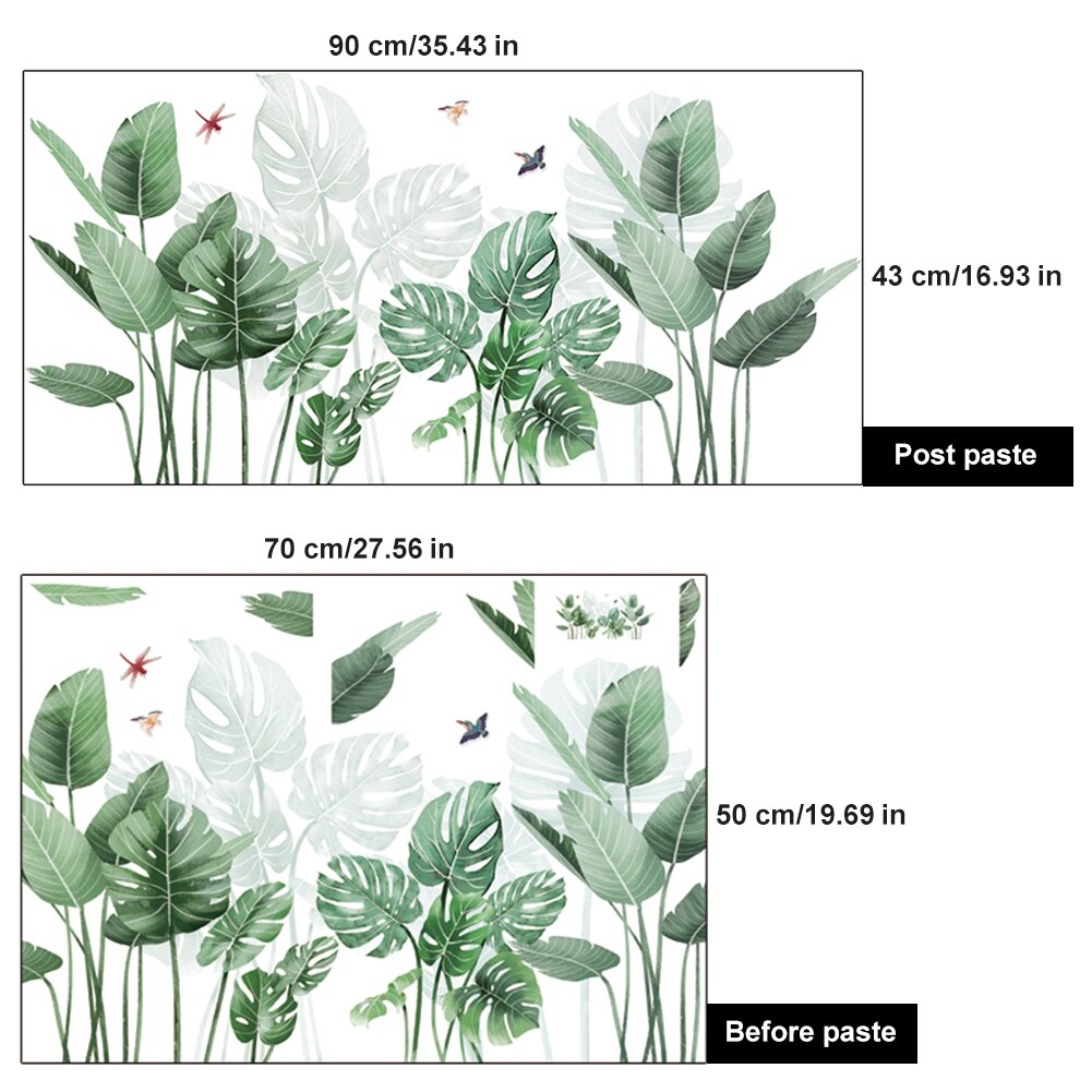 Removable 3D Green Plant Wall Stickers DIY Large Leaf Art Decoration Stickers Family Living Room Bedroom