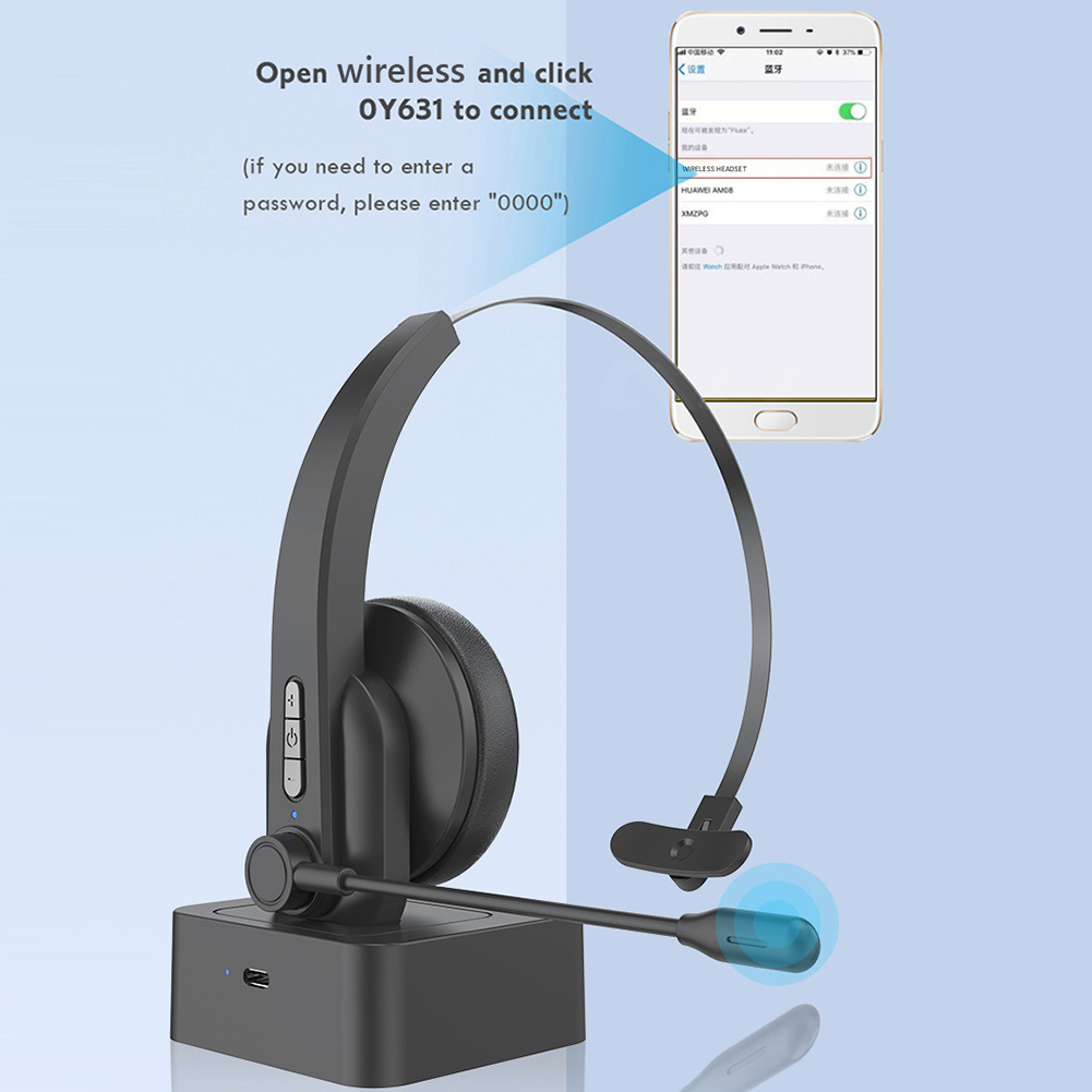 Auriculares para centro de llamadas compatibles con Bluetooth, auriculares inalámbricos manos libres con micrófono y cancelación de ruido para centro de llamadas