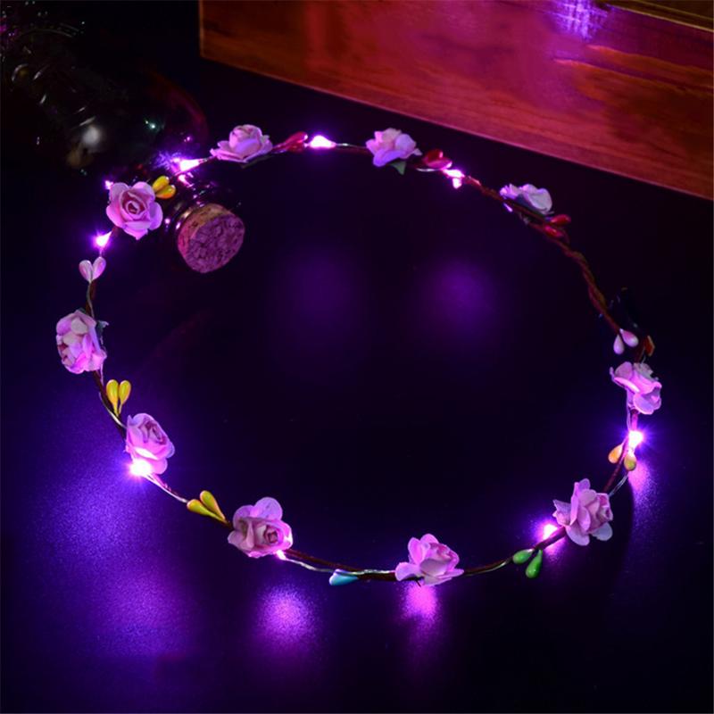 Baby Girls LED Light Up Flower Headband Flashing Glowing Crown Masquerade Party Hair Wreath Hairband Luminous Garlands: Pink