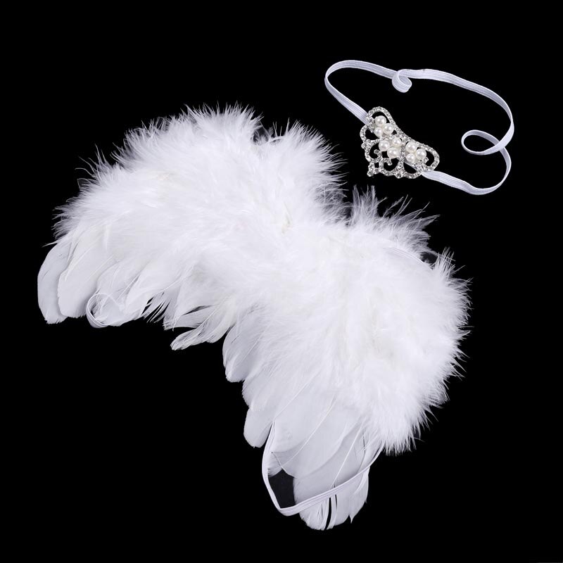 Pasgeboren Fotografie Props Infant Baby Meisjes Jongen Angel Feather Wings Feather Photo Prop Vleugels Hoofdband Kleding Haarband: White Crown