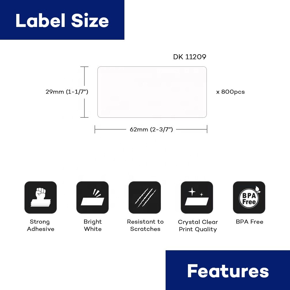 Papel térmico troquelado DK-11209 62mm * 29mm, Compatible con impresora de etiquetas Brother, papel blanco DK11209 DK Paper 209