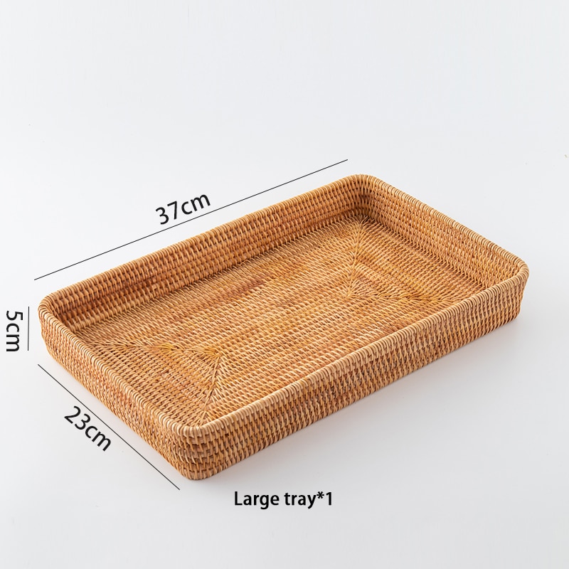Handwoven Rattan Storage Tray Square Wicker Basket Bread Food Plate Fruit Cake Platter Dinner Serving Tray Kitchen Decoration: L