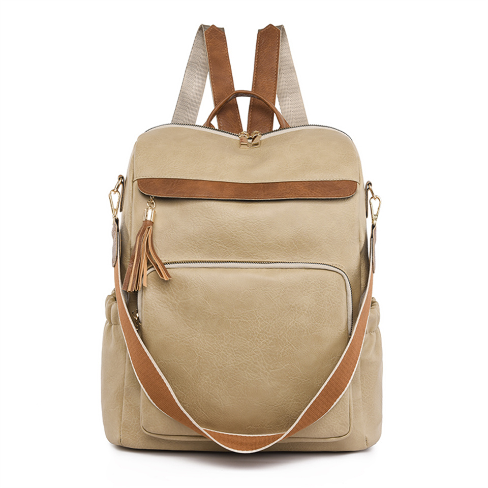 Frauen Rucksack PU Leder Schule Taschen Für Jugendliche Mädchen der Reise Schulter Tasche Rucksäcke: Kakifarbig