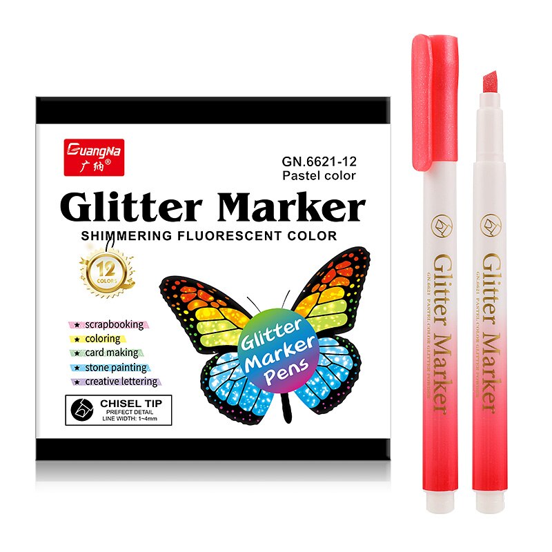 Glitter Acryl Verf Pennen 12 Kleuren Sparkle Permanente Marker Pennen Quick Dry Voor Groet Cards Poster Album,