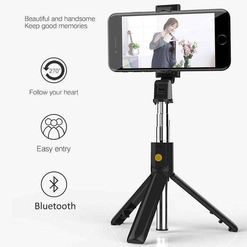 Mini Handheld Selfie Stok 360-Graden Roterende Selfie Artefact Met Led Licht, Bluetooth Verbinding Selfie Stok