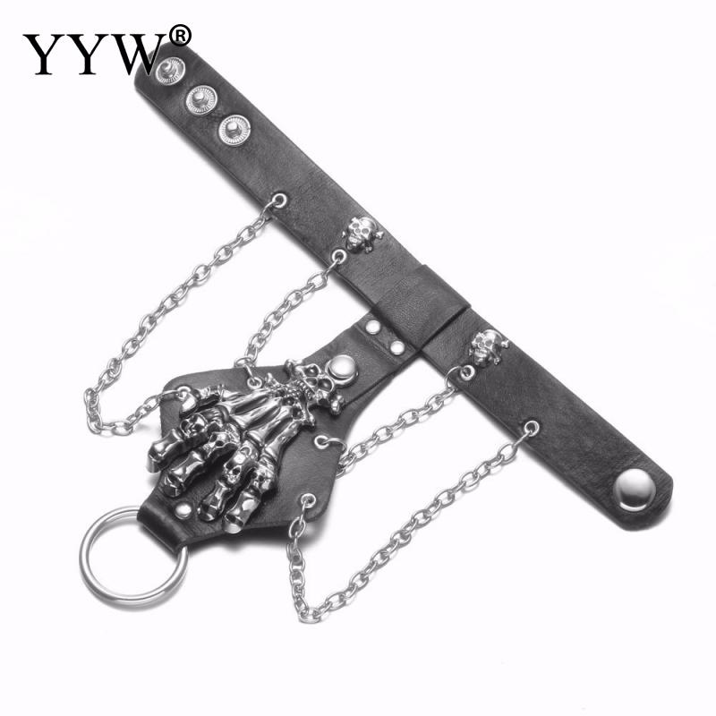 Unisex Cool Punk Rock Gothic Skeletschedel Hand Handschoen Ketting Armband Handschoen Ring Set Cool Mens Vrouwen Sieraden