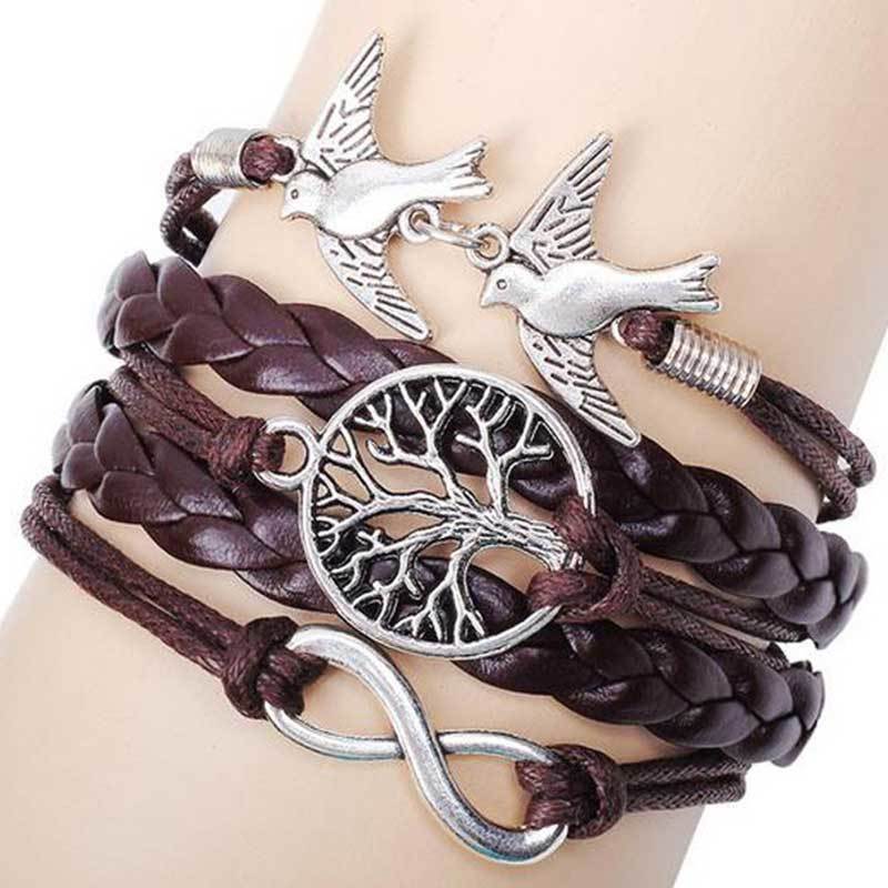 Christmas Tree Bird Multi-layer Bracelet Retro Hand-woven Bracelets for Men Trendy Rope Chain Bangle Bracelet Jewelry