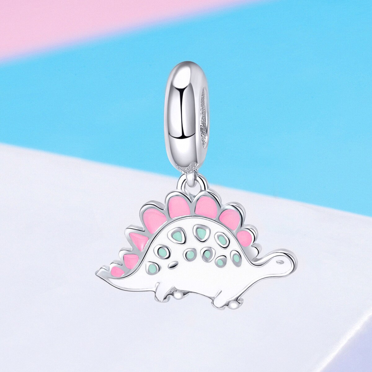 Echt 100% 925 Sterling Zilver Schattige Kleine Dinosaurus Roze Enamel Charm Bead Voor Armband Ketting Meisje Partij Sieraden