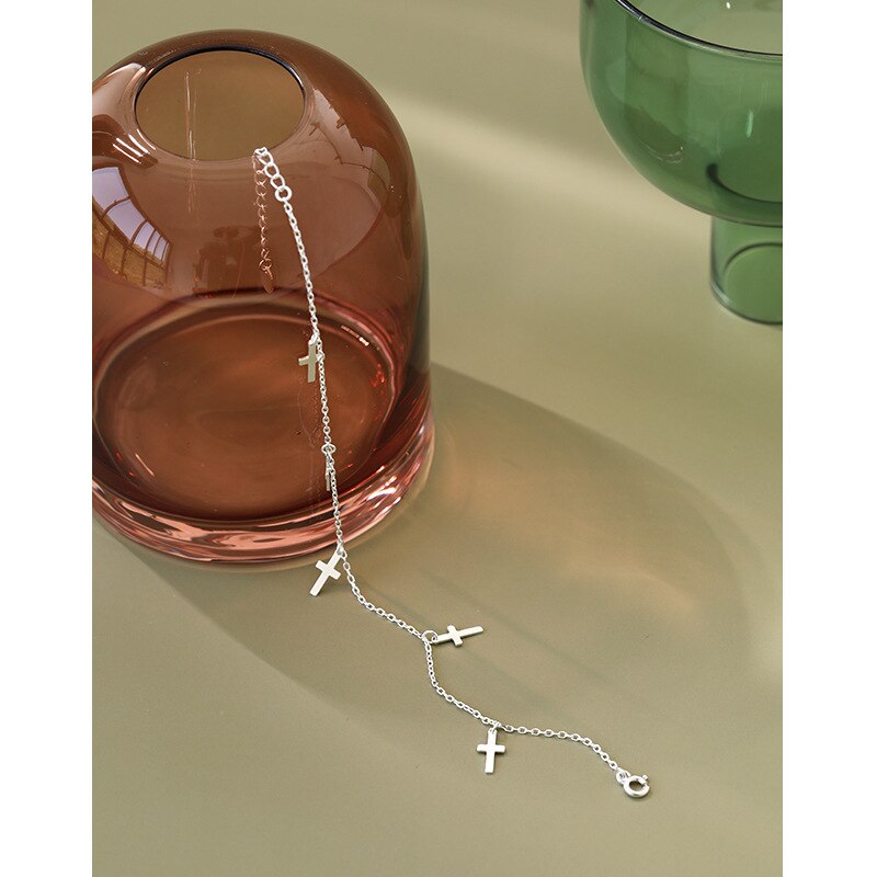 S'steel 925 Sterling Silver Anklets For Women Cross Anklet Party For Girls Tobillera De Plata De Ley Mujer Fine Jewelry