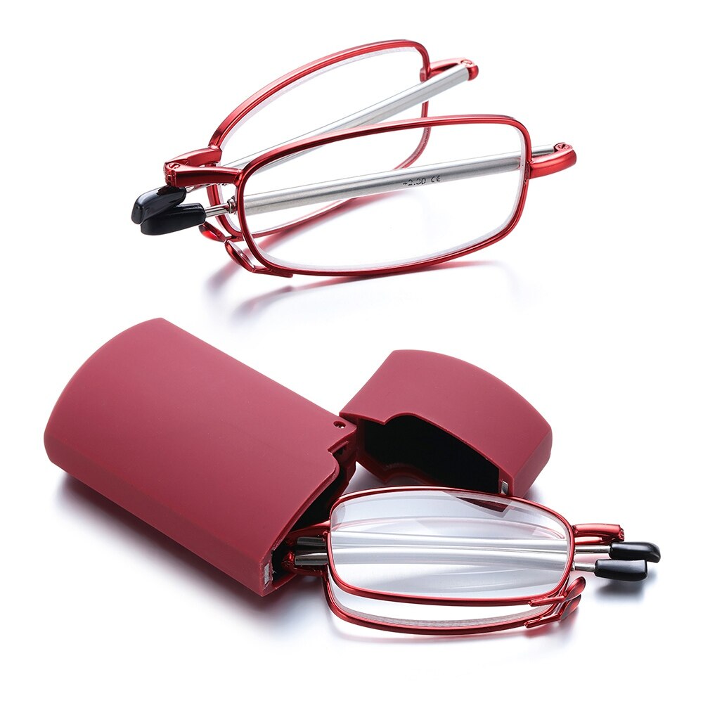1PC Folding Reading Glasses Women With Case Portable Metal Telescopic Rotation High-definition Men Presbyopia Eyeglasses+1.0~4.0: Khaki / +150
