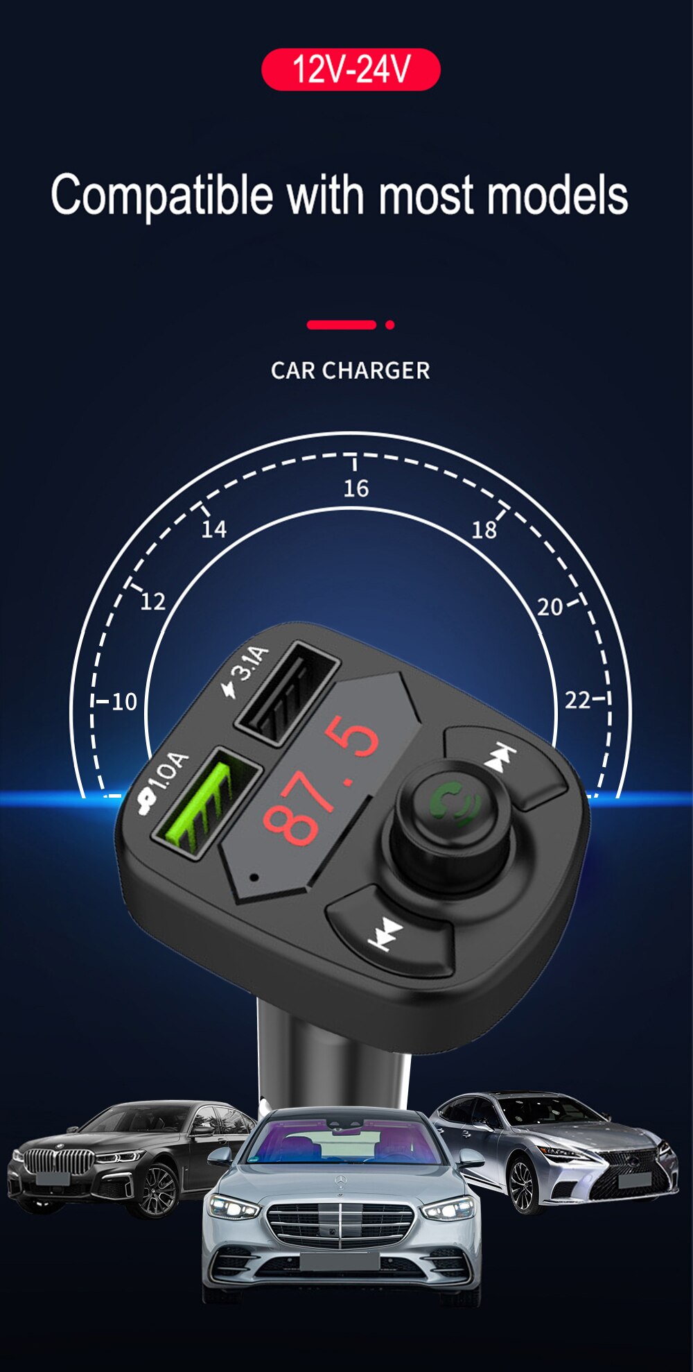 Jinserta Bluetooth 5.0 Fm Radio Transmitter Car Handsfree Bellen Wireless Aux Audio Ondersteuning U Disk/Tf Card 3.1A Usb autolader