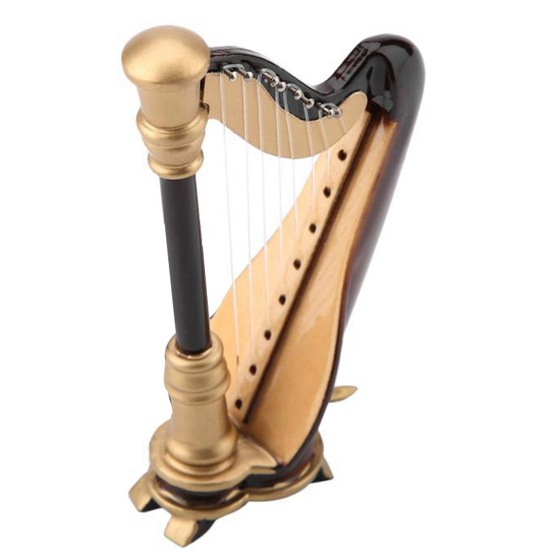 Træ mini harpe replika og kasse mini harpe model mini musikinstrument hjemmeindretning musikinstrument model 9cm