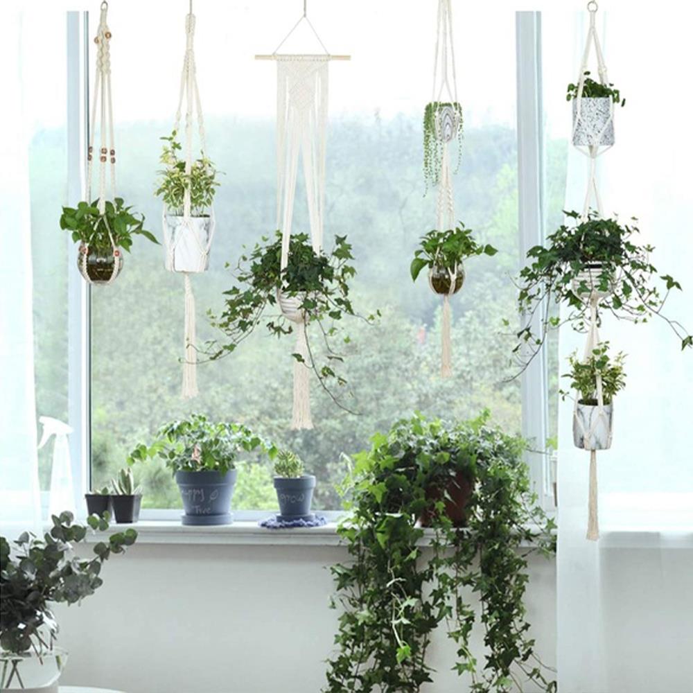 Katoen Bloempotten Bureau Plant Opknoping Touw Mand Glas Terrarium Gevlochten Hanger Pot Decoratie Handgemaakte