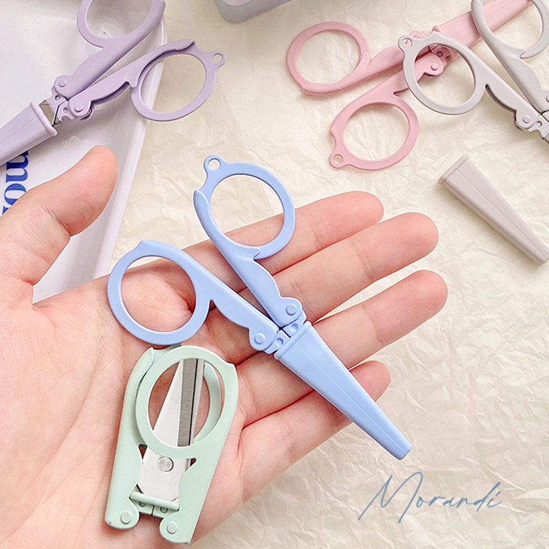 Mini Morandi Color Folding Scissors Travel Portable Stainless Steel Cutter for Paper Work School A7126