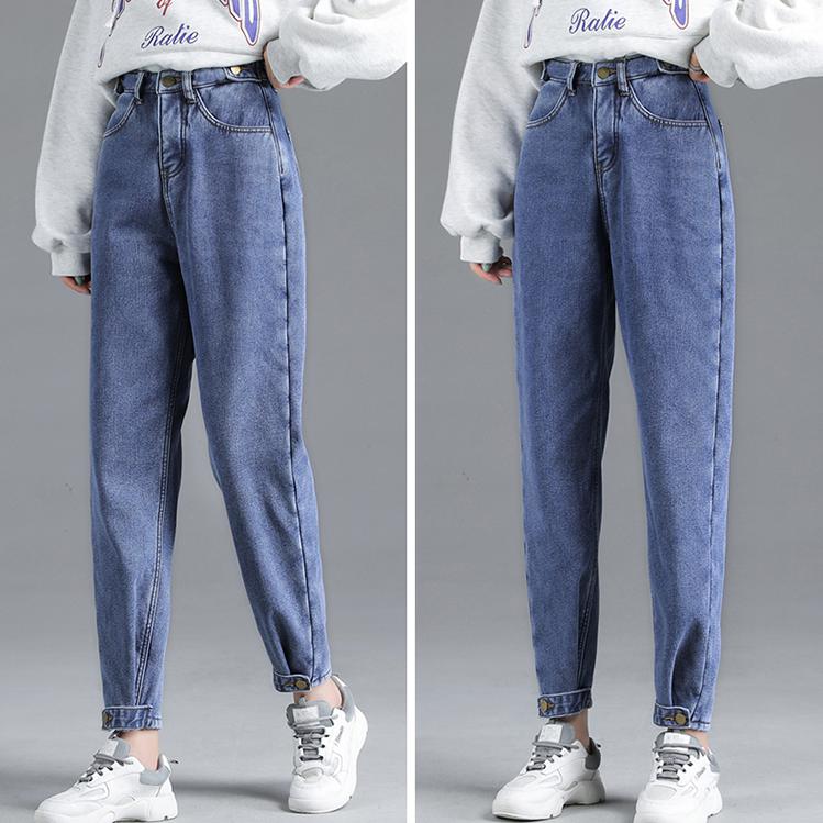 ZHISILAO Harem jean femmes hiver fourrure taille haute jean grande taille copain maman Denim pantalon Streetwear droit jean